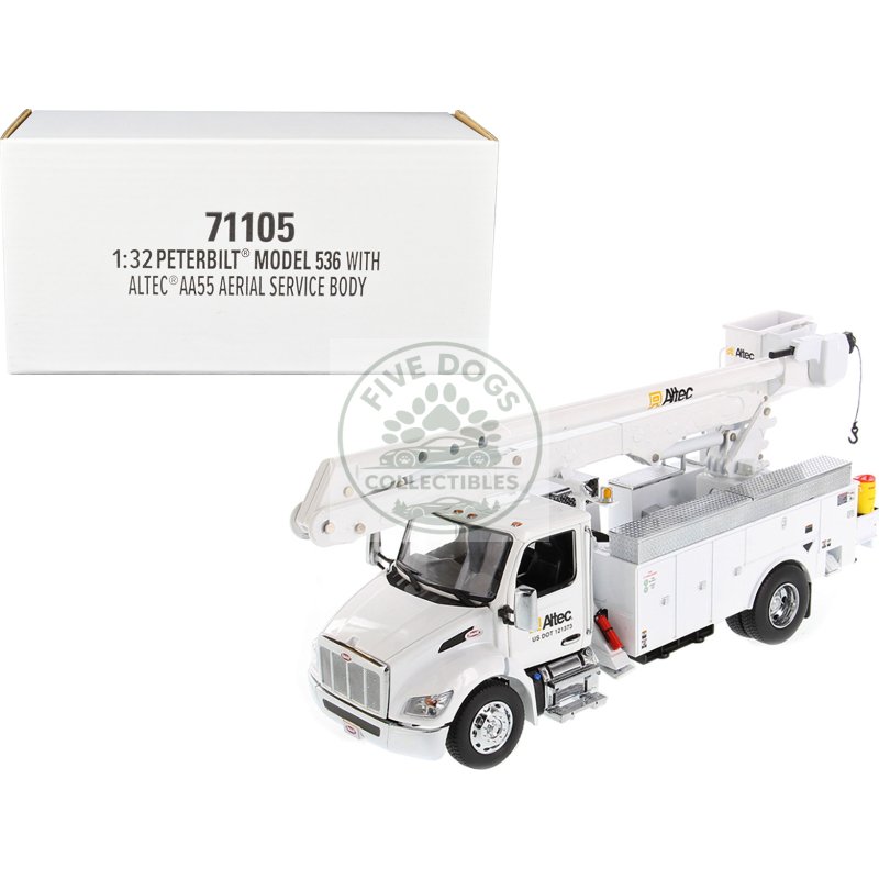 peterbilt 536 truck with altec aa55 aerial service body white "transport series" 1/32 diecast model by diecast masters