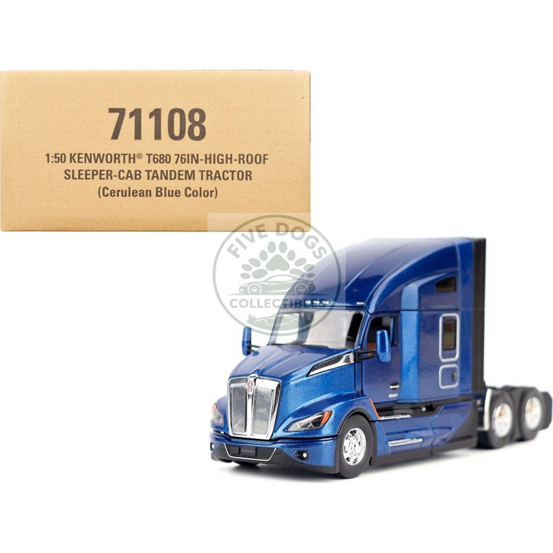 kenworth t680 truck tractor deep cerulean blue metallic "transport series" 1/50 diecast model by diecast masters