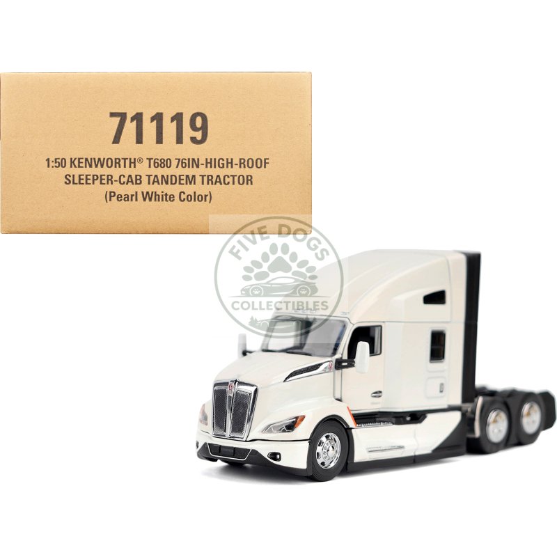 kenworth t680 truck tractor pearl white "transport series" 1/50 diecast model by diecast masters