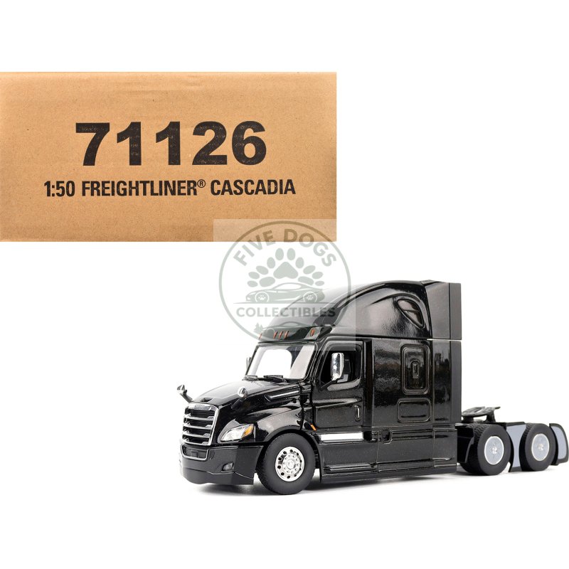 freightliner new cascadia sleeper cab truck tractor black "transport series" 1/50 diecast model by diecast masters
