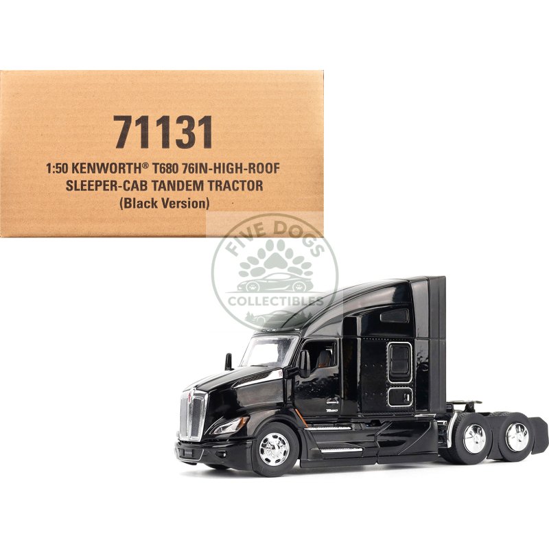 kenworth t680 76" high roof sleeper cab truck tractor black "transport series" 1/50 diecast model by diecast masters
