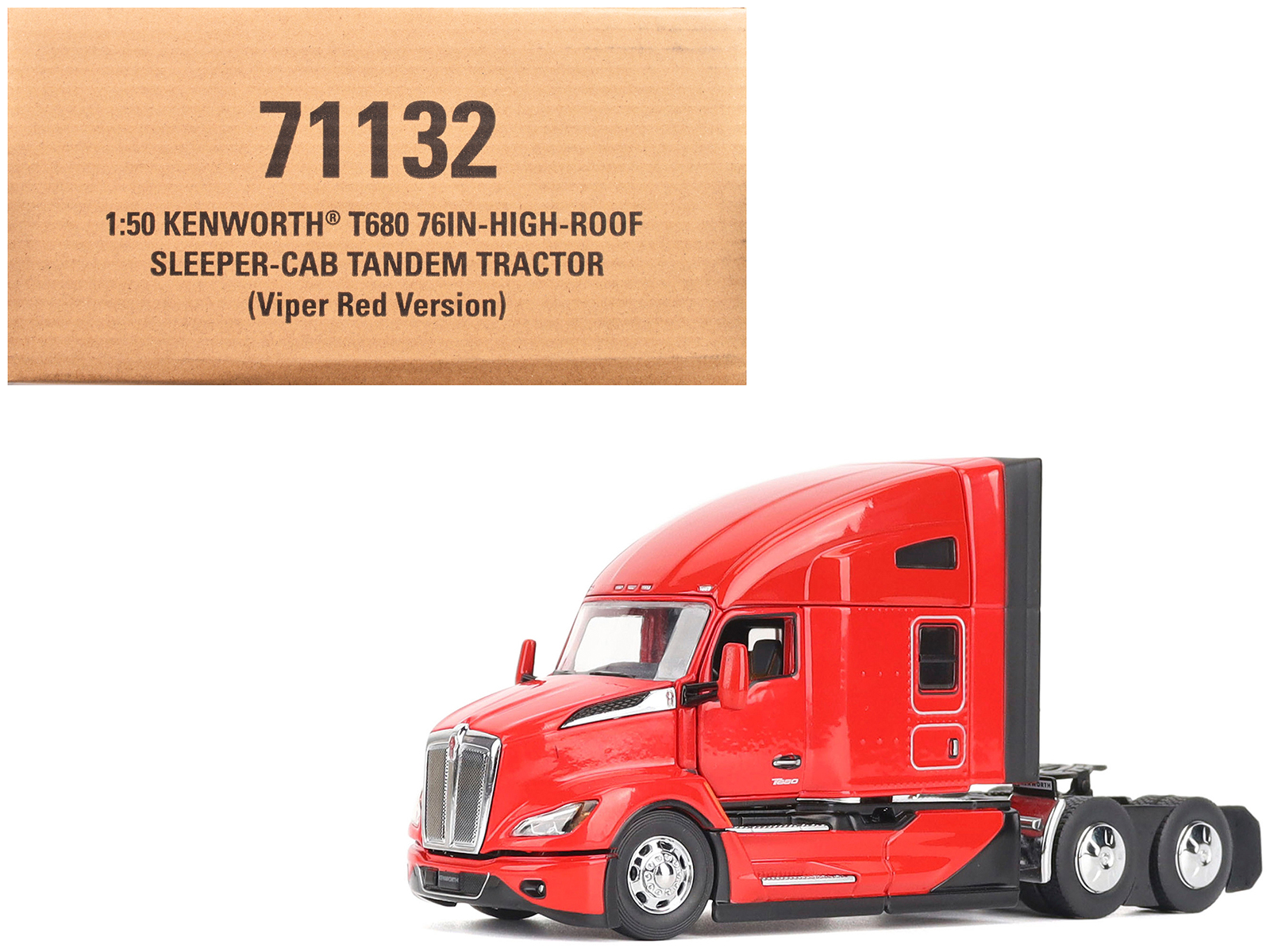 kenworth t680 76" high roof sleeper cab truck tractor viper red "transport series" 1/50 diecast model by diecast masters kenworth t680 76" high roof sleeper cab truck tractor viper red "transport series" 1/50 diecast model by diecast masters