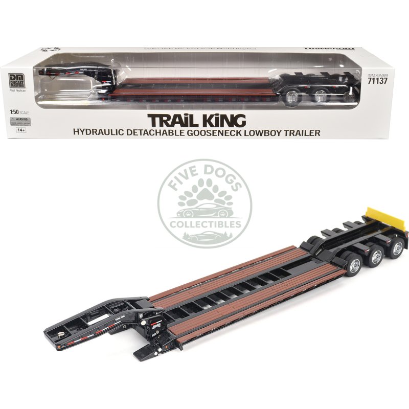 trail king tk120 hydraulic detachable gooseneck lowboy trailer black (outrigger version) "transport series" 1/50 diecast model by diecast masters