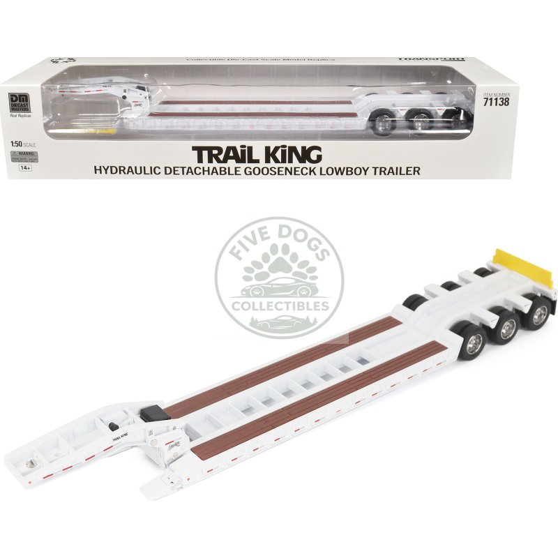 trail king tk120 hydraulic detachable gooseneck lowboy trailer white (regular version) "transport series" 1/50 diecast model by diecast masters