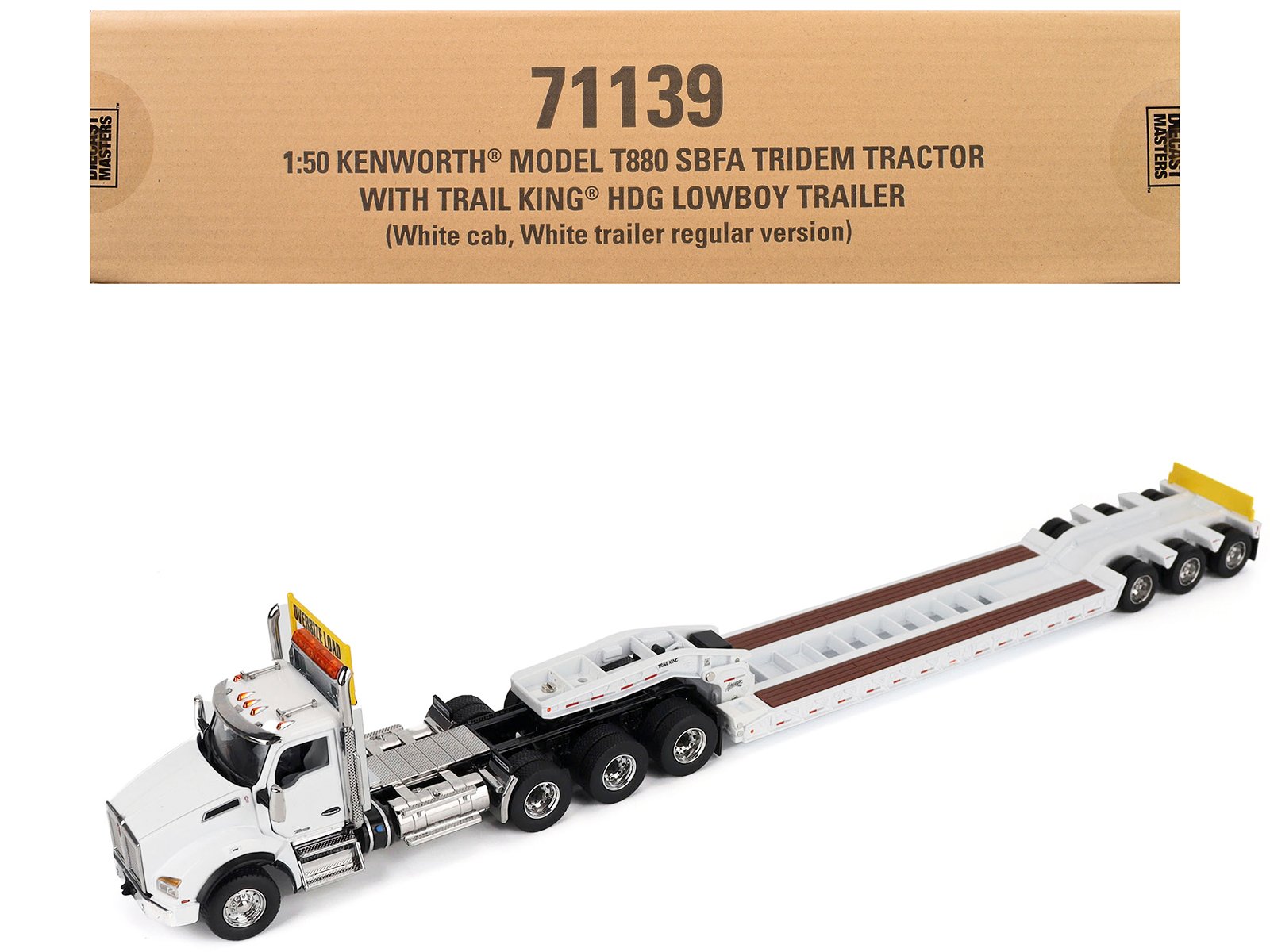 kenworth t880 sbfa tridem truck with trail king hdg lowboy trailer white "transport series" 1/50 diecast model by diecast masters kenworth t880 sbfa tridem truck with trail king hdg lowboy trailer white "transport series" 1/50 diecast model by diecast masters
