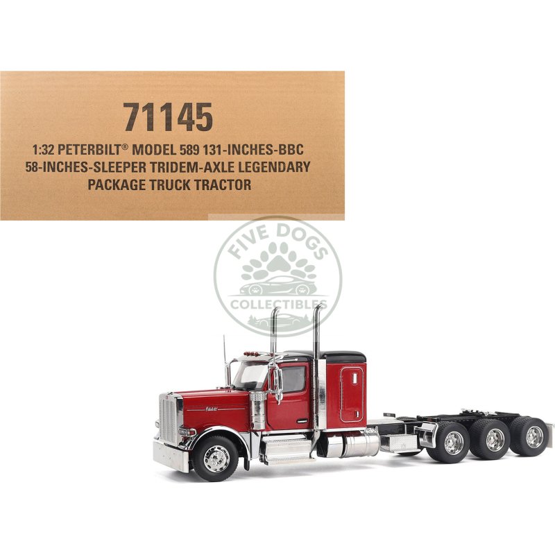 peterbilt 589 tridem axle legendary package truck tractor with 58" sleeper legendary red "transport series" 1/32 diecast model by diecast masters