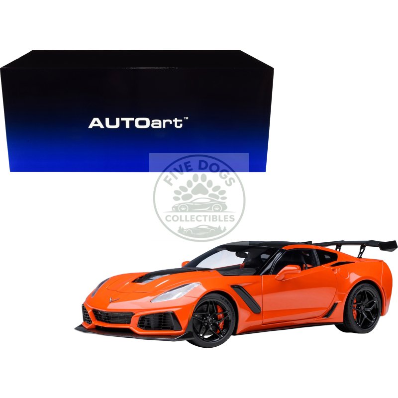2019 chevrolet corvette c7 zr1 sebring orange tintcoat with carbon top 1/18 model car by autoart