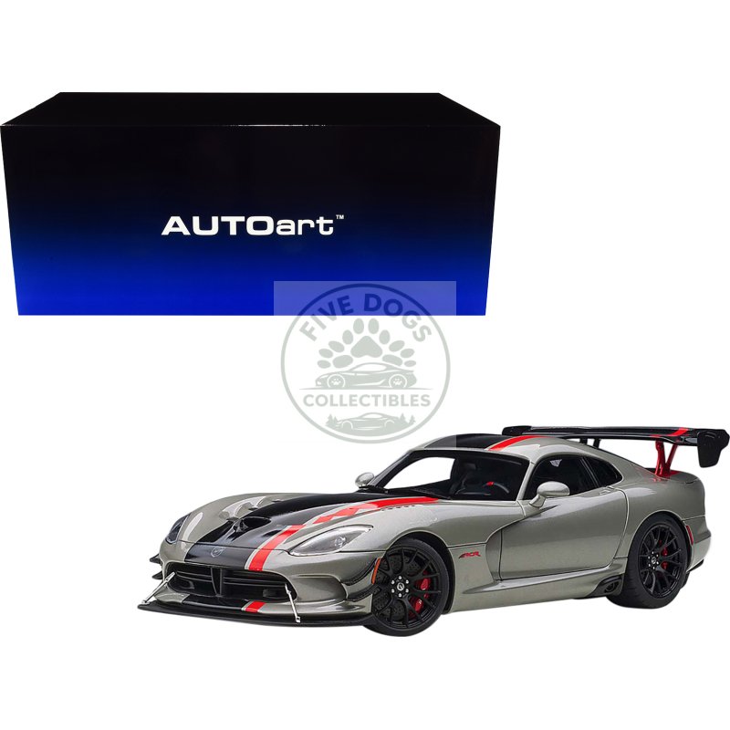 2017 dodge viper acr billet silver metallic with black and red stripes 1/18 model car by autoart