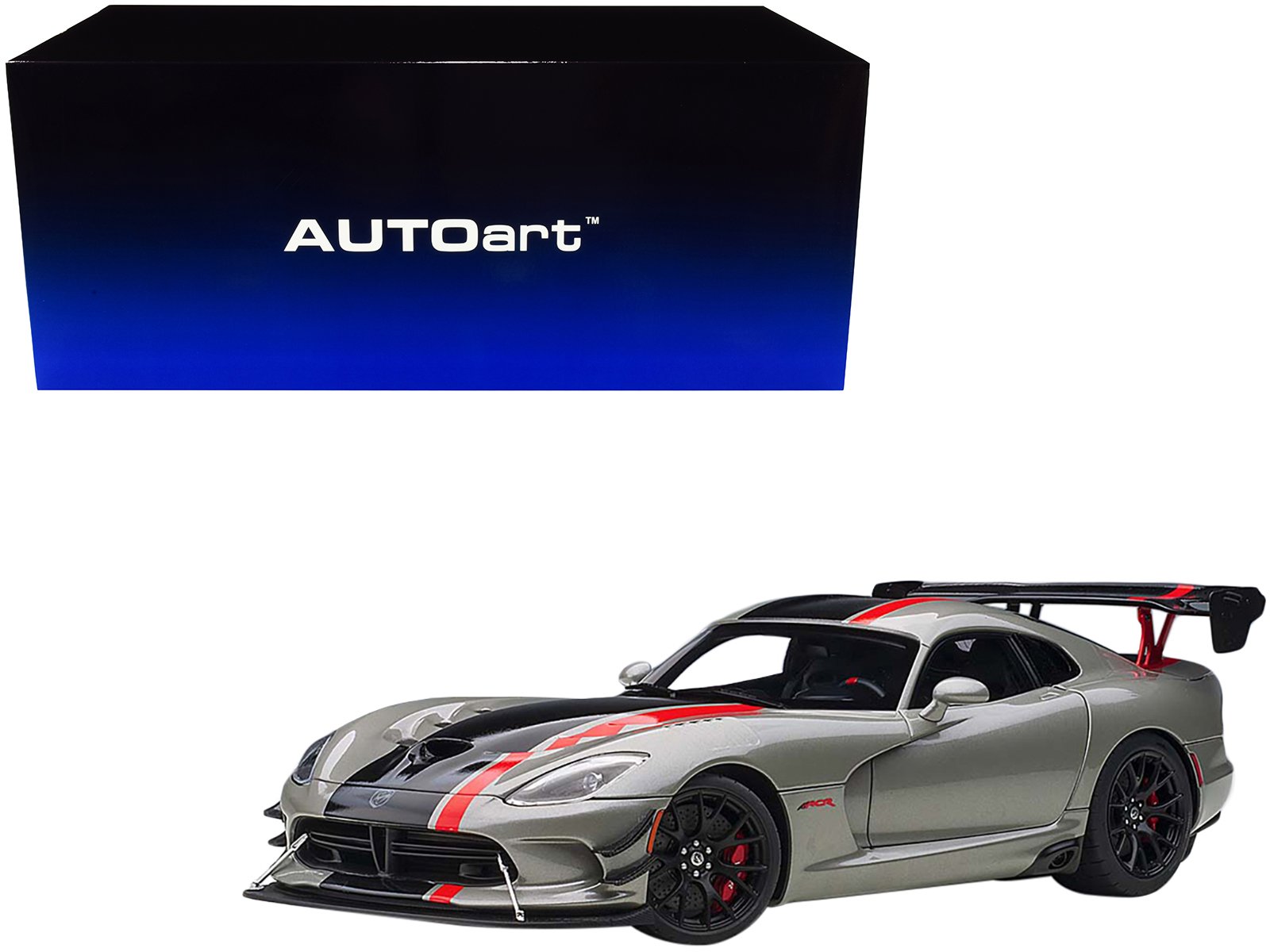 2017 dodge viper acr billet silver metallic with black and red stripes 1/18 model car by autoart 2017 dodge viper acr billet silver metallic with black and red stripes 1/18 model car by autoart