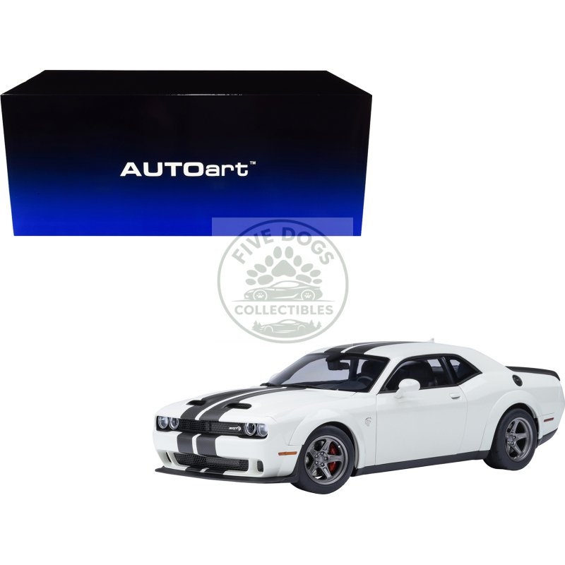 2023 dodge challenger srt super stock knuckle white with carbon stripes 1/18 model car by autoart