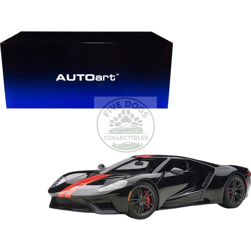 2017 ford gt shadow black with orange stripes 1/18 model car by autoart