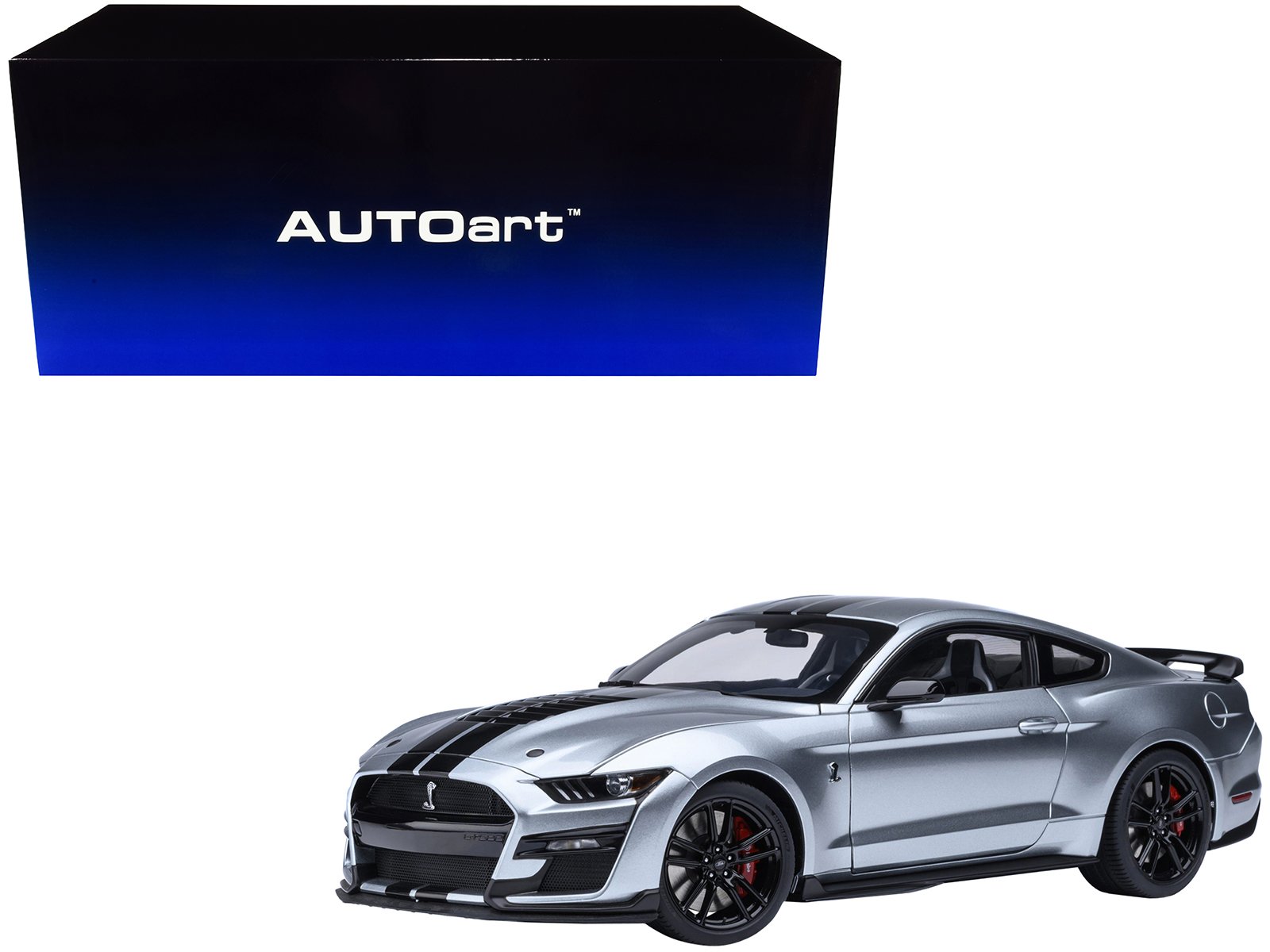 ford mustang shelby gt500 iconic silver metallic with black stripes 1/18 model car by autoart ford mustang shelby gt500 iconic silver metallic with black stripes 1/18 model car by autoart