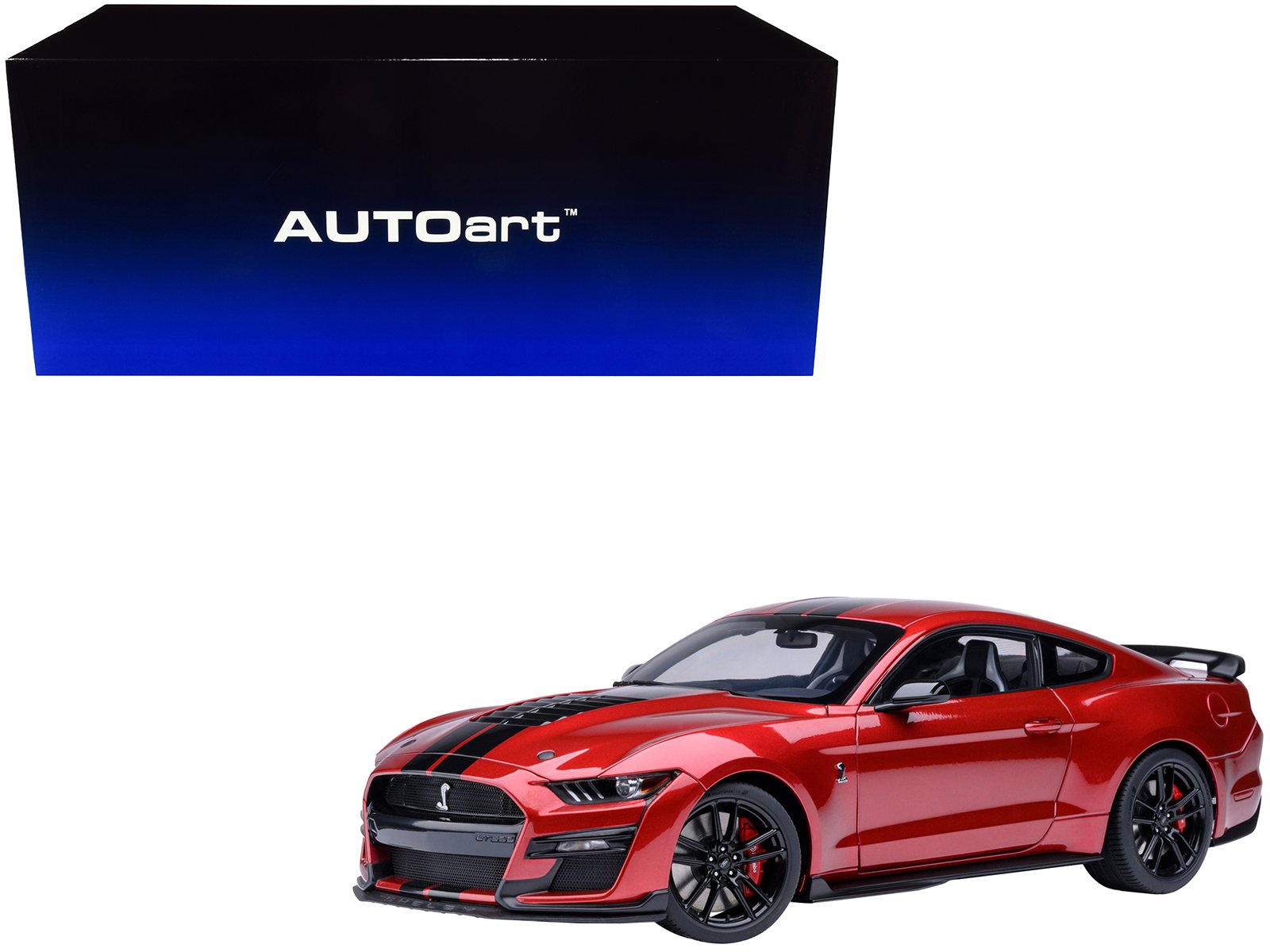 ford mustang shelby gt500 rapid red metallic with black stripes 1/18 model car by autoart ford mustang shelby gt500 rapid red metallic with black stripes 1/18 model car by autoart