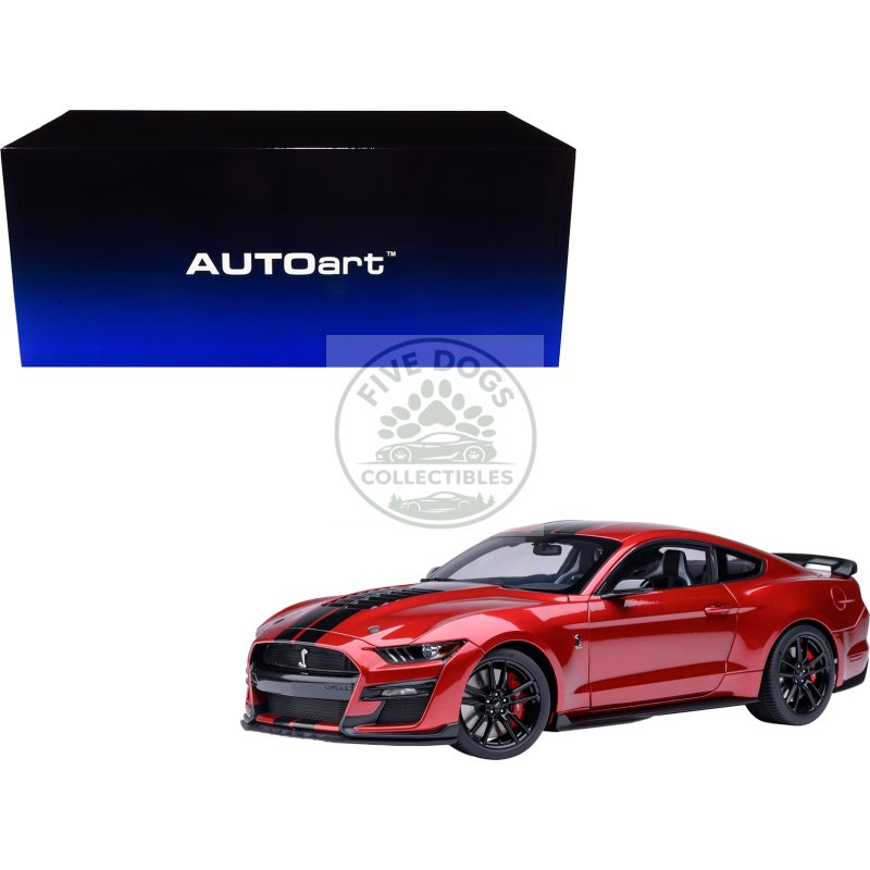 ford mustang shelby gt500 rapid red metallic with black stripes 1/18 model car by autoart