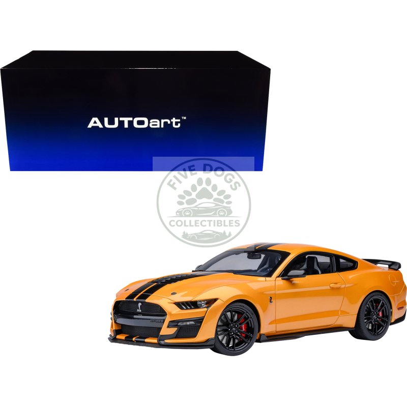ford mustang shelby gt500 cyber orange metallic with black stripes 1/18 model car by autoart