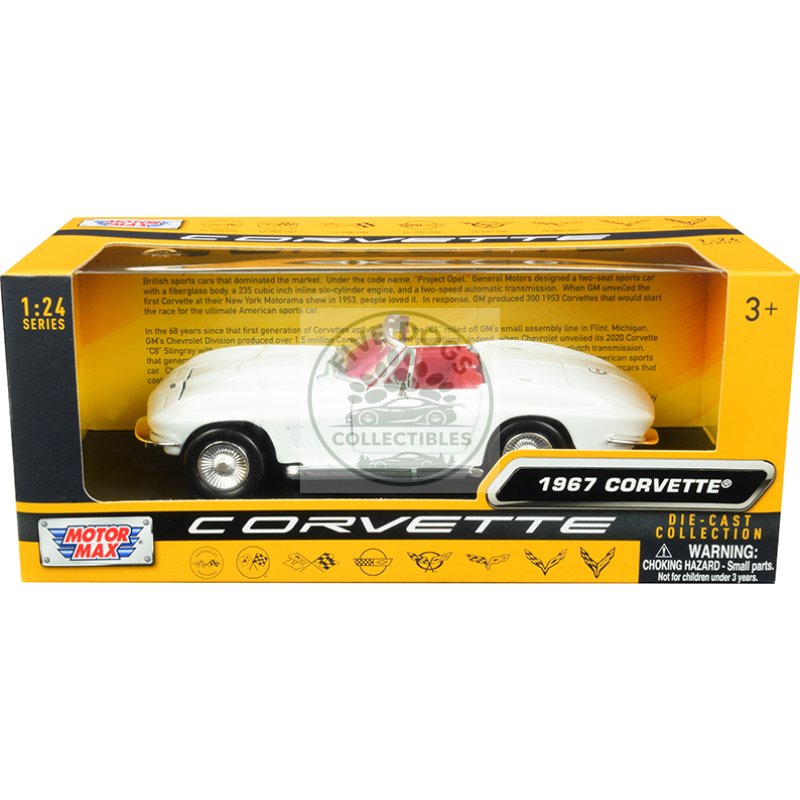 1967 chevrolet corvette c2 convertible white with red interior "history of corvette" series 1/24 diecast model car by motormax