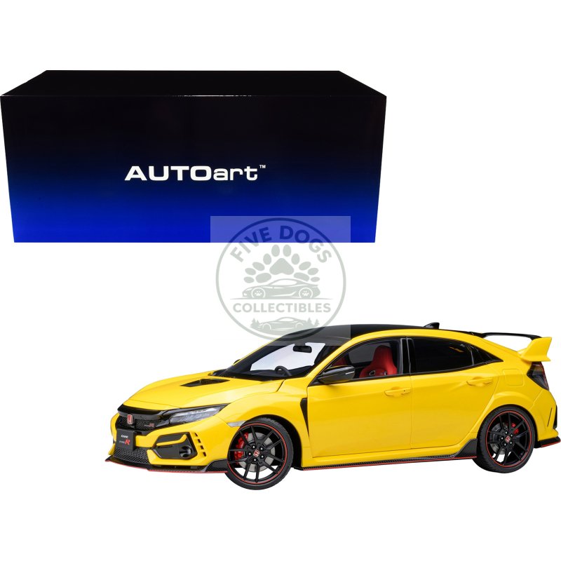 2021 honda civic type r (fk8) rhd (right hand drive) sunlight yellow limited edition 1/18 model car by autoart