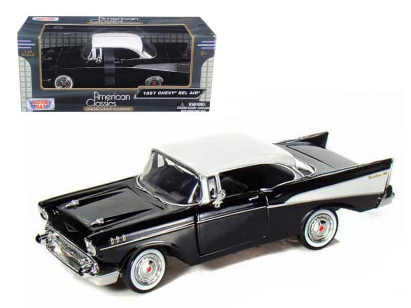 1957 chevrolet bel air black with white top 1/24 diecast model car by motormax 1957 chevrolet bel air black with white top 1/24 diecast model car by motormax
