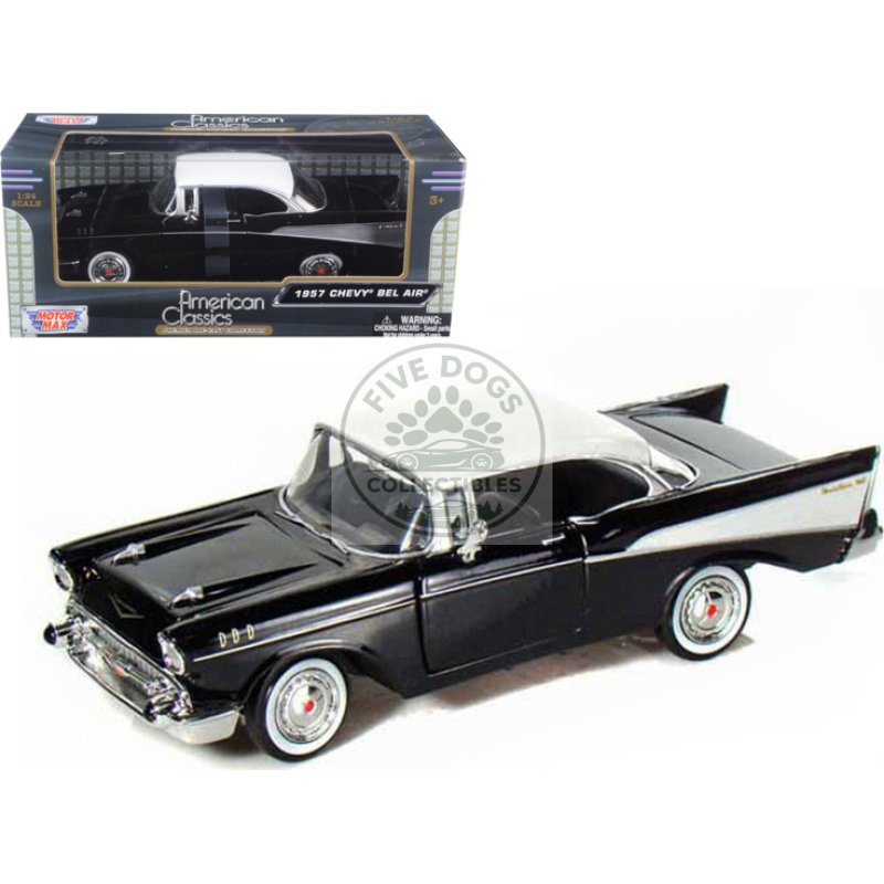 1957 chevrolet bel air black with white top 1/24 diecast model car by motormax