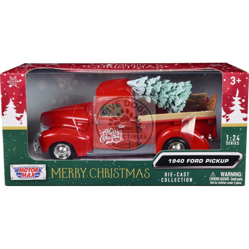 1940 ford pickup truck red "merry christmas" with tree accessory 1/24 diecast model car by motormax