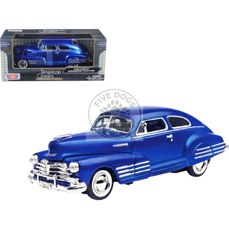 1948 chevrolet aerosedan fleetline blue 1/24 diecast model car by motormax