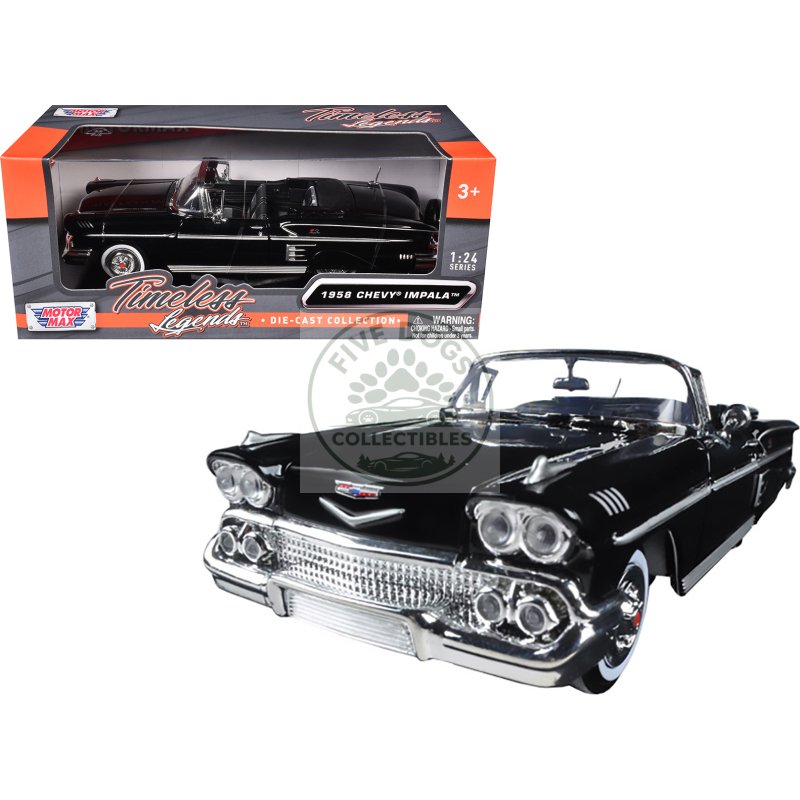 1958 chevrolet impala convertible black 1/24 diecast model car by motormax