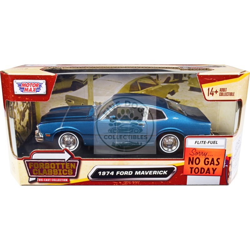 1974 ford maverick blue metallic "forgotten classics" series 1/24 diecast model car by motormax