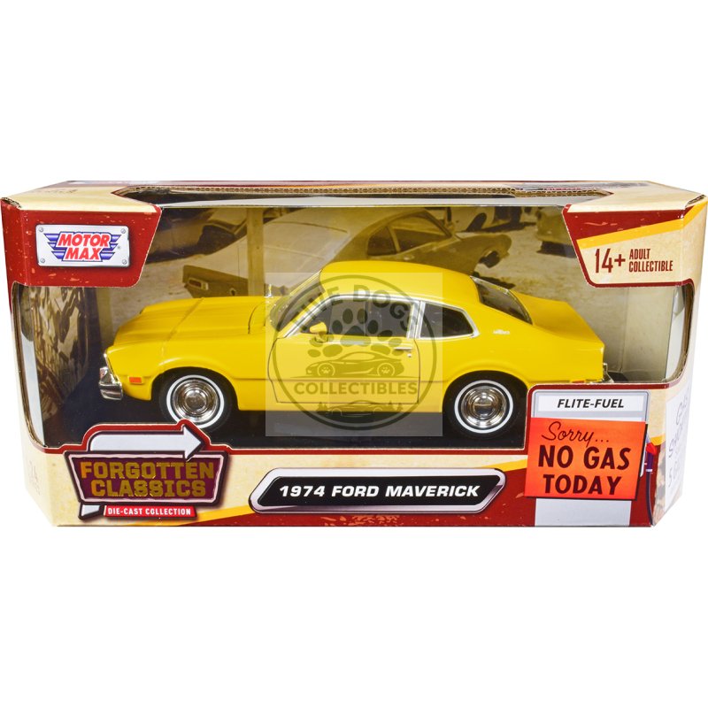 1974 ford maverick yellow "forgotten classics" series 1/24 diecast model car by motormax