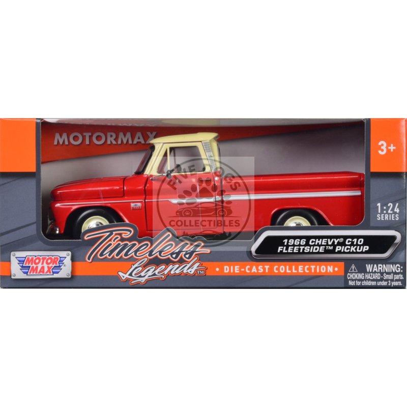 1966 chevrolet c10 fleetside pickup truck red with cream top "american classics" 1/24 diecast model car by motormax
