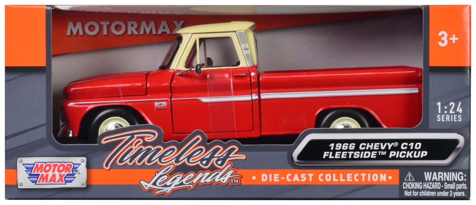 1966 chevrolet c10 fleetside pickup truck red with cream top "american classics" 1/24 diecast model car by motormax 1966 chevrolet c10 fleetside pickup truck red with cream top "american classics" 1/24 diecast model car by motormax