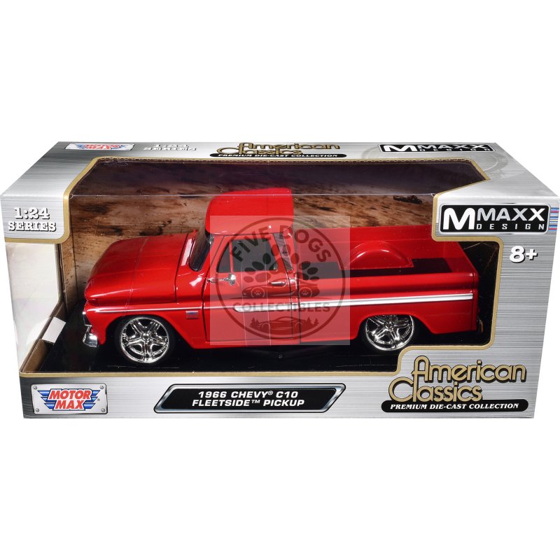 1966 chevrolet c10 fleetside pickup truck red "maxx design" "american classics" series 1/24 diecast model car by motormax