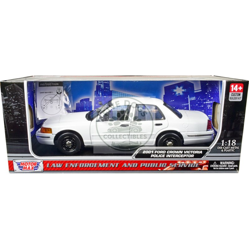 2001 ford crown victoria police car unmarked white "custom builder's kit" series 1/18 diecast model car by motormax