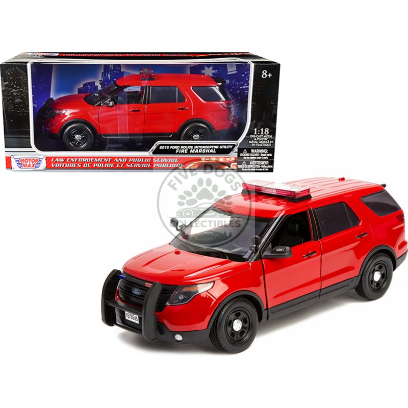 2015 ford police interceptor utility "fire marshal" plain red 1/18 diecast model car by motormax