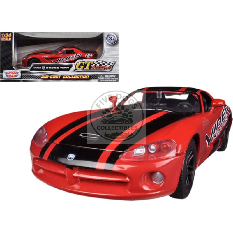 2003 dodge viper srt 10 #8 red with black stripes "gt racing" series 1/24 diecast model car by motormax