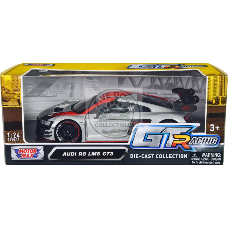 audi r8 lms gt3 silver metallic with graphics "gt racing" series 1/24 diecast model car by motormax