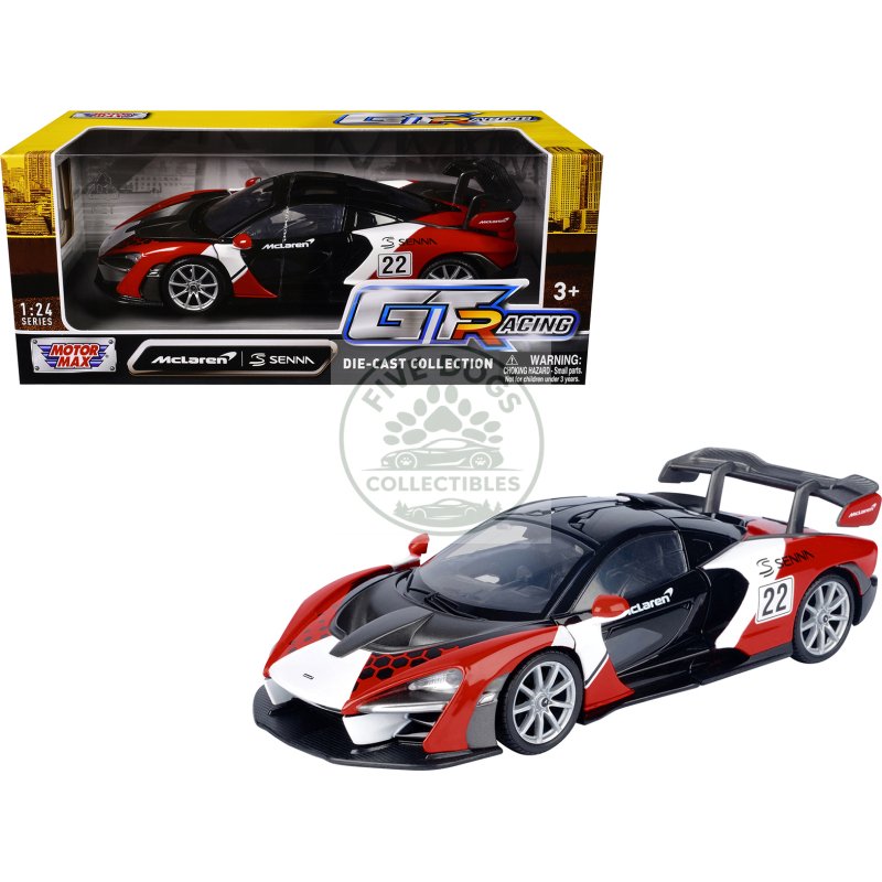 mclaren senna #22 black with red and white graphics "gt racing" series 1/24 diecast model car by motormax