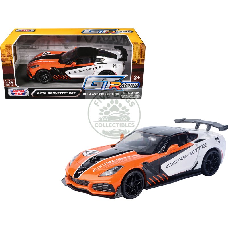 2019 chevrolet corvette zr1 #24 orange and white with black graphics "gt racing" series 1/24 diecast model car by motormax