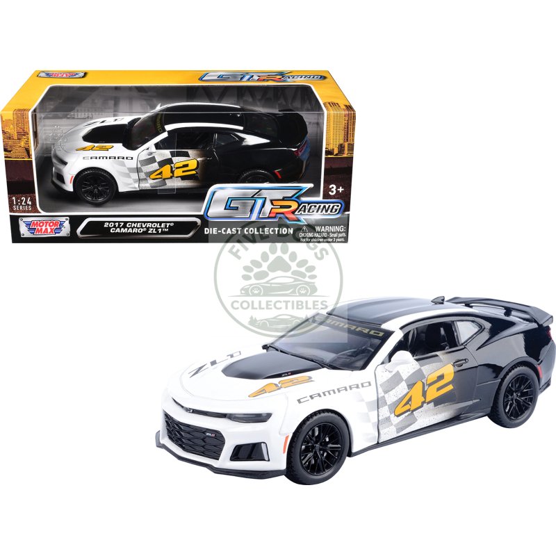 2017 chevrolet camaro zl1 #42 black and white "gt racing" series 1/24 diecast model car by motormax
