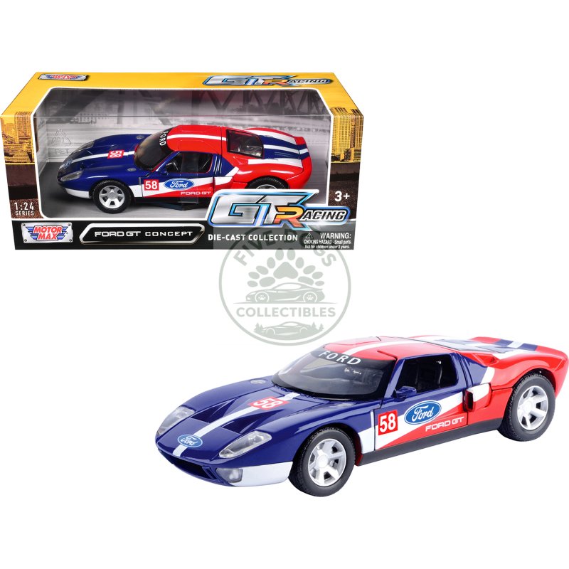 ford gt concept #58 blue and red with white stripes "gt racing" series 1/24 diecast model car by motormax