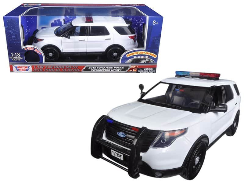 2015 ford police interceptor utility white with flashing light bar and front and rear lights and 2 sounds 1/18 diecast model car by motormax 2015 ford police interceptor utility white with flashing light bar and front and rear lights and 2 sounds 1/18 diecast model car by motormax