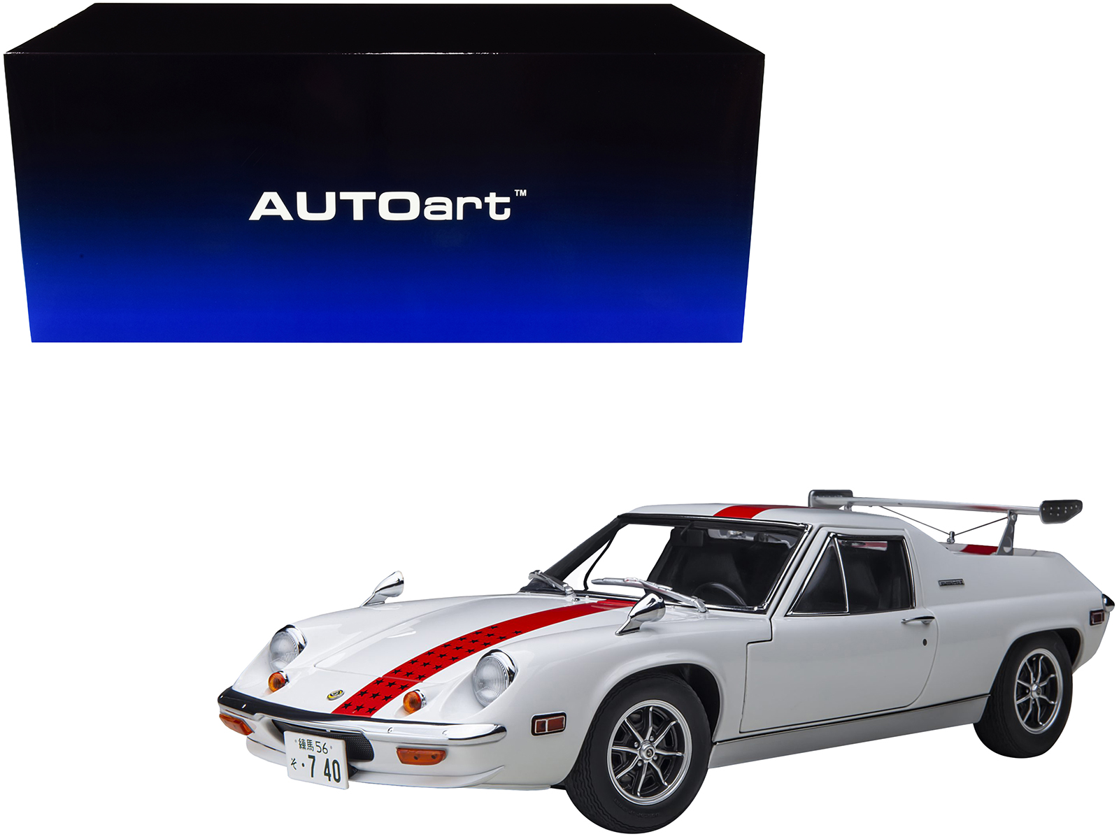 lotus europa special white with red stripe and graphics "the circuit wolf" 1/18 model car by autoart lotus europa special white with red stripe and graphics "the circuit wolf" 1/18 model car by autoart