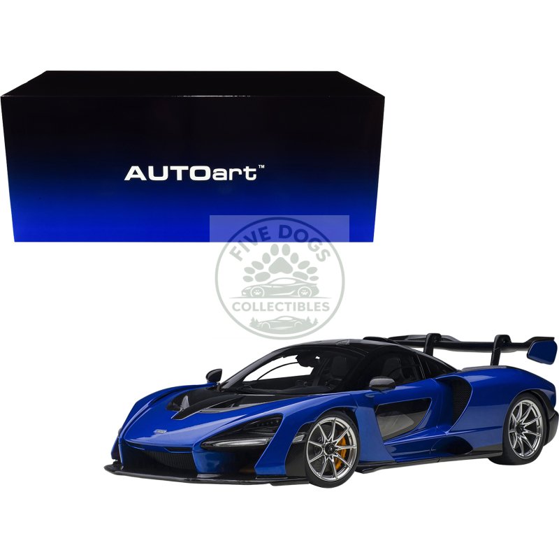mclaren senna trophy kyanos blue and black with carbon accents 1/18 model car by autoart