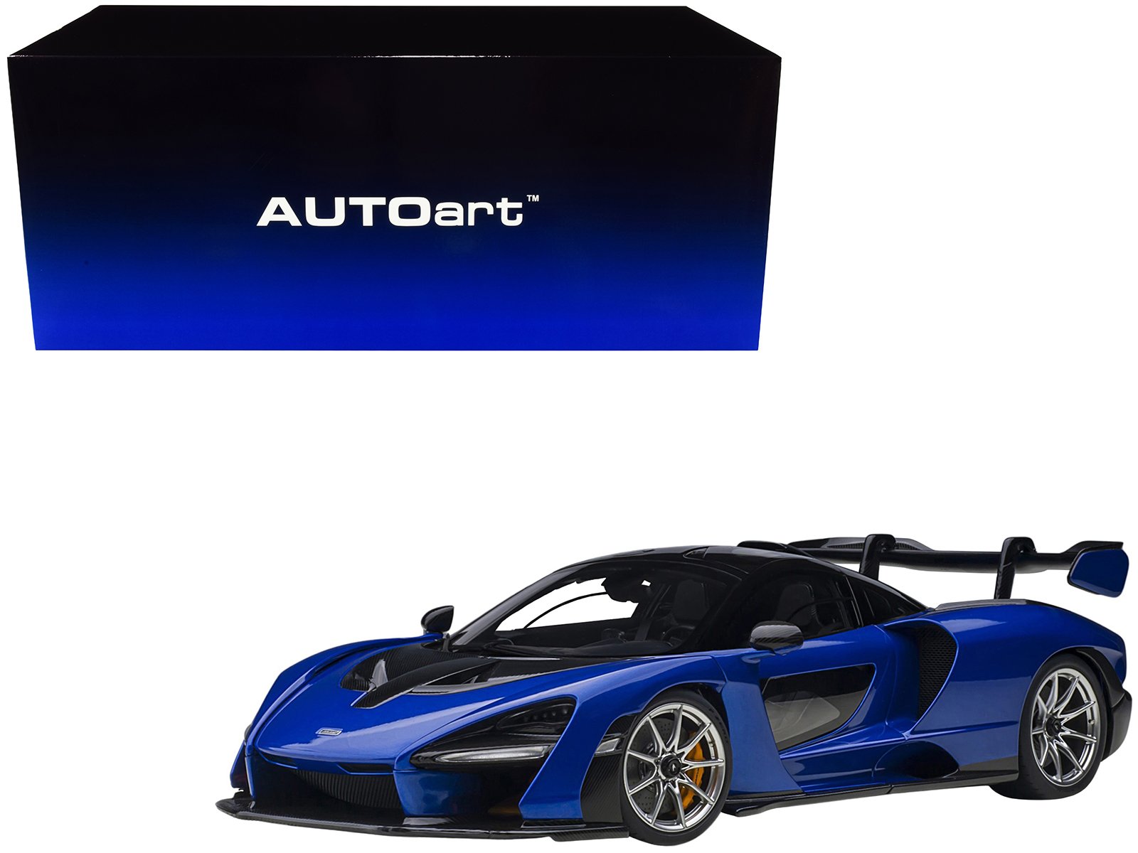 mclaren senna trophy kyanos blue and black with carbon accents 1/18 model car by autoart mclaren senna trophy kyanos blue and black with carbon accents 1/18 model car by autoart