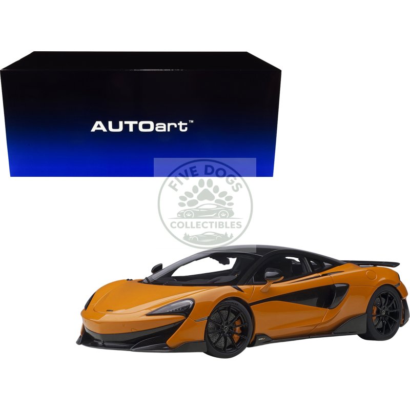 mclaren 600lt myan orange and carbon 1/18 model car by autoart