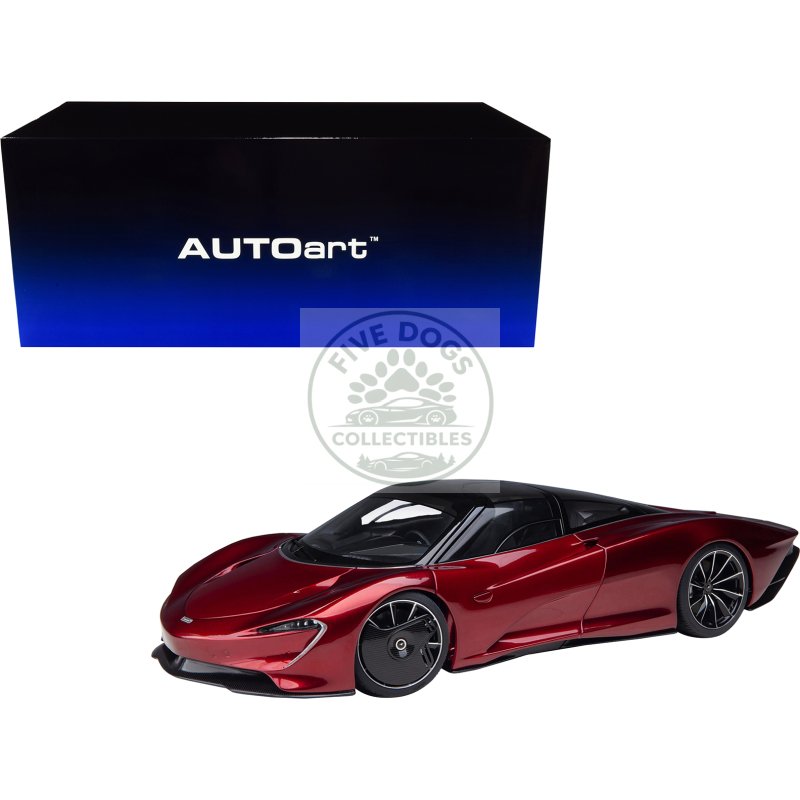 mclaren speedtail volcano red metallic with black top and suitcase accessories 1/18 model car by autoart