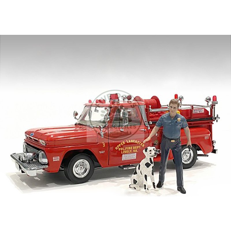 "firefighters" fire dog training figures (trainer and dog) for 1/18 scale models by american diorama
