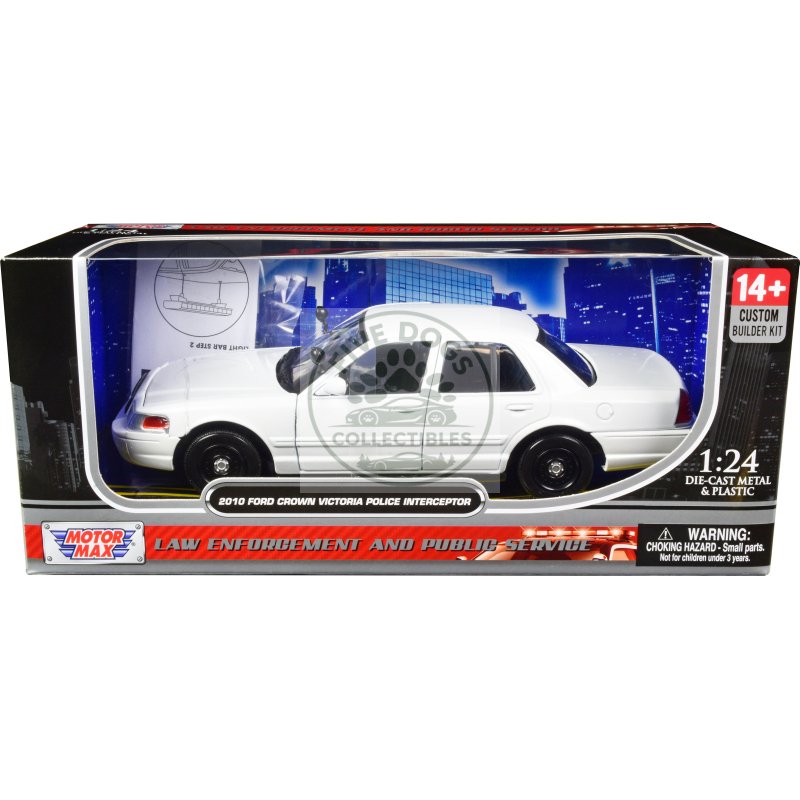 2010 ford crown victoria police interceptor unmarked white "custom builder's kit" series 1/24 diecast model car by motormax