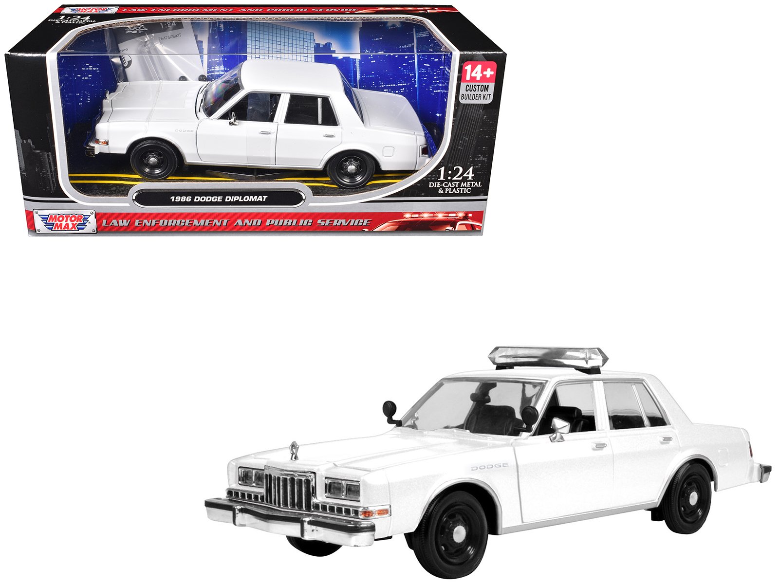 1986 dodge diplomat police car unmarked white "custom builder's kit" series 1/24 diecast model car by motormax 1986 dodge diplomat police car unmarked white "custom builder's kit" series 1/24 diecast model car by motormax
