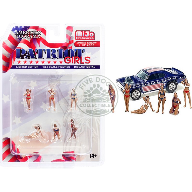 "patriot girls" 6 piece diecast figurines set limited edition to 4800 pieces worldwide for 1/64 scale models by american diorama