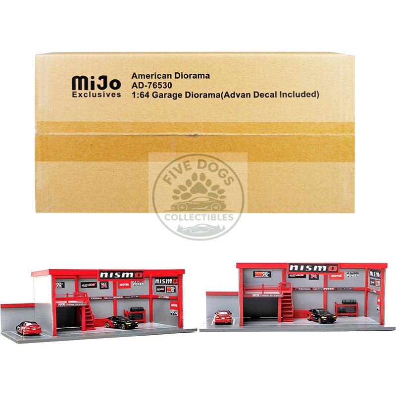 "garage diorama advan" diorama with decals for 1/64 scale models by american diorama